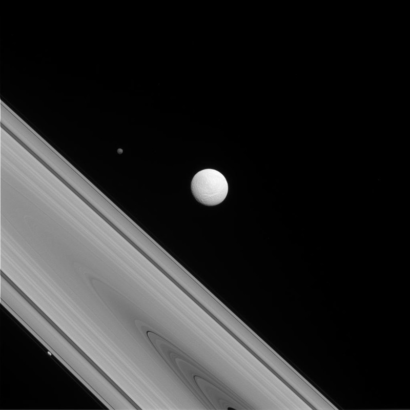 Three of Saturn's moons captured by Cassini