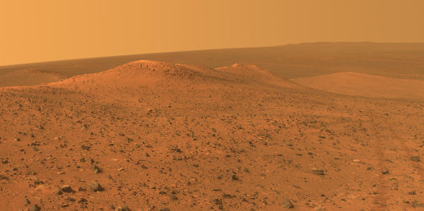 Rocky landscape of the Wdowiak Ridge photographed by the Opportunity rover