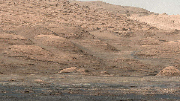 The Mastcam took this picture of buttes and surface layers on Mars