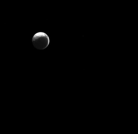Cassini orbiter took this picture of Iapetus, the distant moon of Saturn